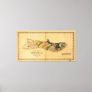 Impressão Em Tela Mapa de Molokai, ilha havaiana (1897)