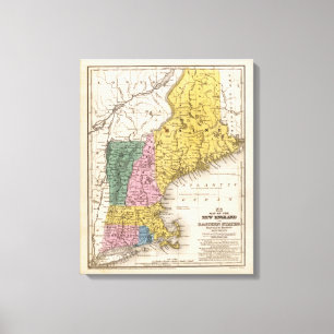 Impressão Em Tela Mapa de Nova Inglaterra ou dos estados orientais