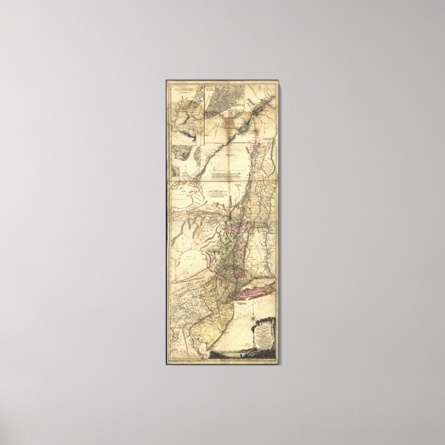 Impressão Em Tela Mapa de Nova Iorque (1777) na Pensilvânia, em Nova (Frente)