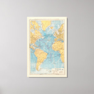 Impressão Em Tela Mapa de Oceano Atlântico
