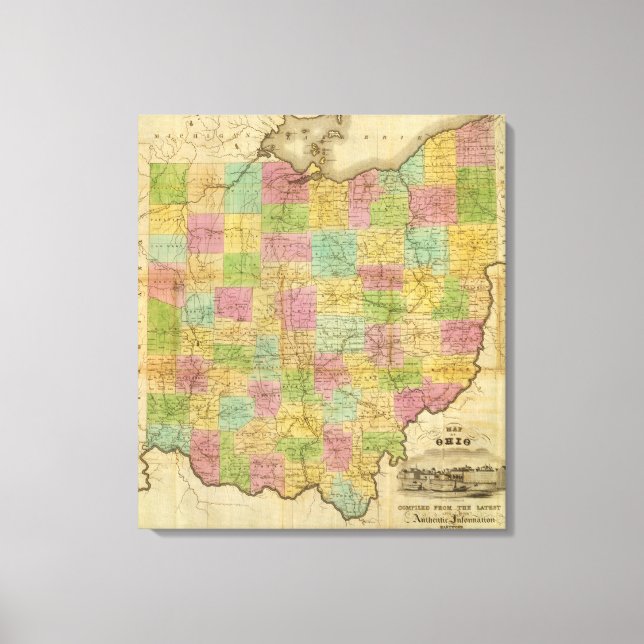 Impressão Em Tela Mapa de Ohio (Frente)