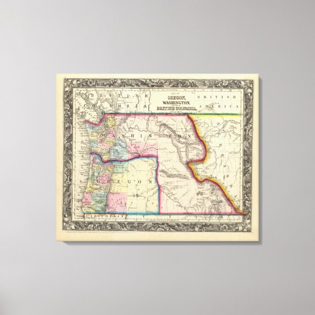 Impressão Em Tela Mapa De Oregon, Washington (Frente)