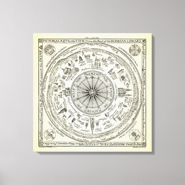 Impressão Em Tela Mapa de Oxford na Biblioteca Bodleian (Frente)