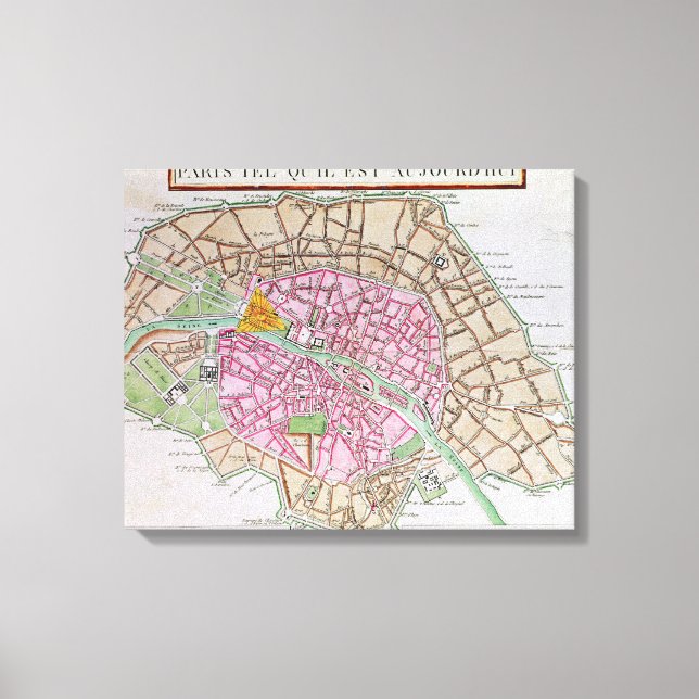 Impressão Em Tela Mapa de Paris, junho de 1800 (Frente)