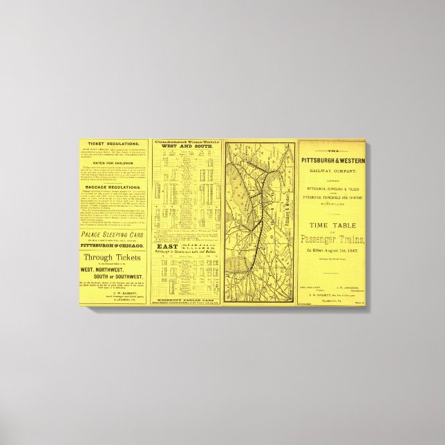 Impressão Em Tela Mapa de Pittsburgh e da ferrovia ocidental (Frente)