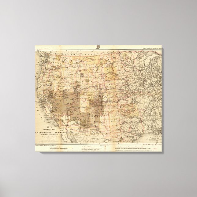 Impressão Em Tela Mapa de progresso de 1878 dos Inquéritos Geográfic (Frente)