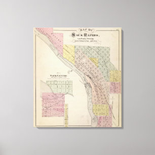 Impressão Em Tela Mapa de Rapids de Sauk, mapa do centro de Sauk,