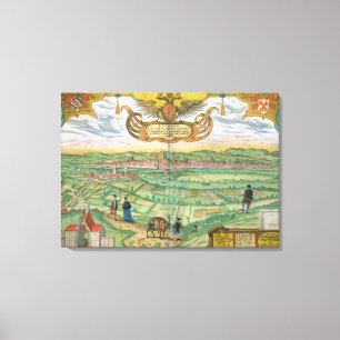 Impressão Em Tela Mapa de Regensburg, 'de Civitates Orbis Terrarum