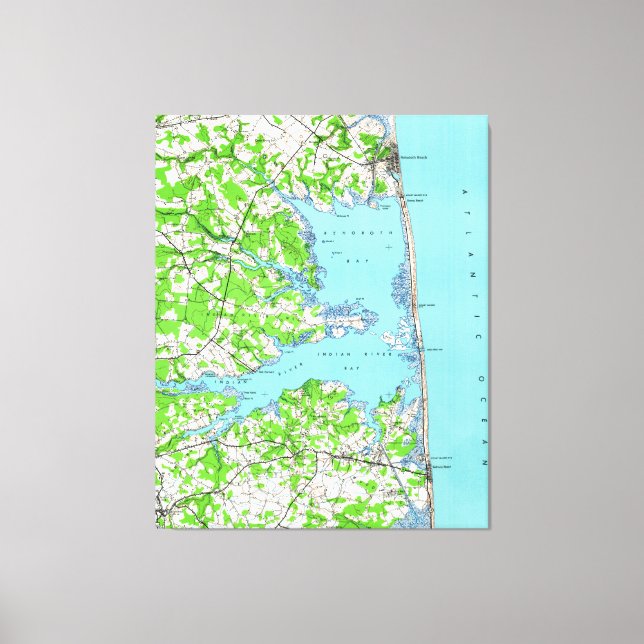 Impressão Em Tela Mapa de Rehoboth Beach & Bethany Beach Delaware (1 (Frente)