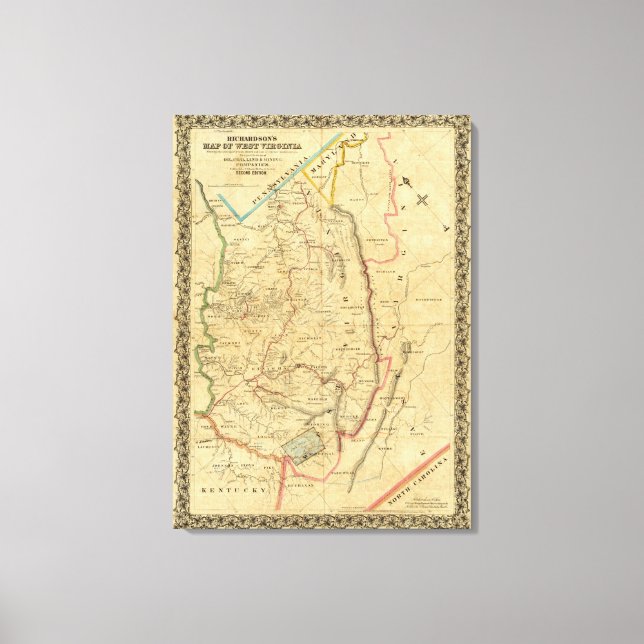 Impressão Em Tela Mapa de Richardson da Virgínia Ocidental (Frente)
