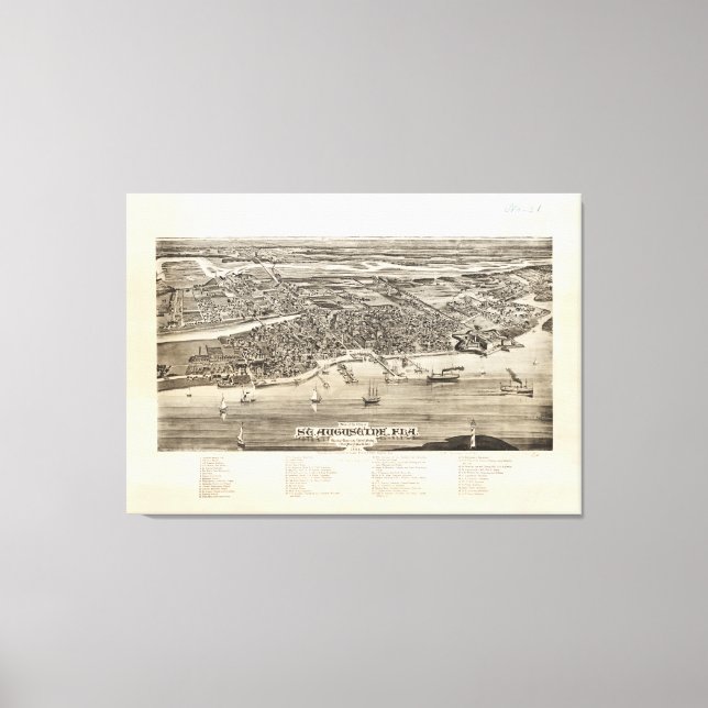 Impressão Em Tela Mapa de Ruas de Augustine FL (1885) (Frente)
