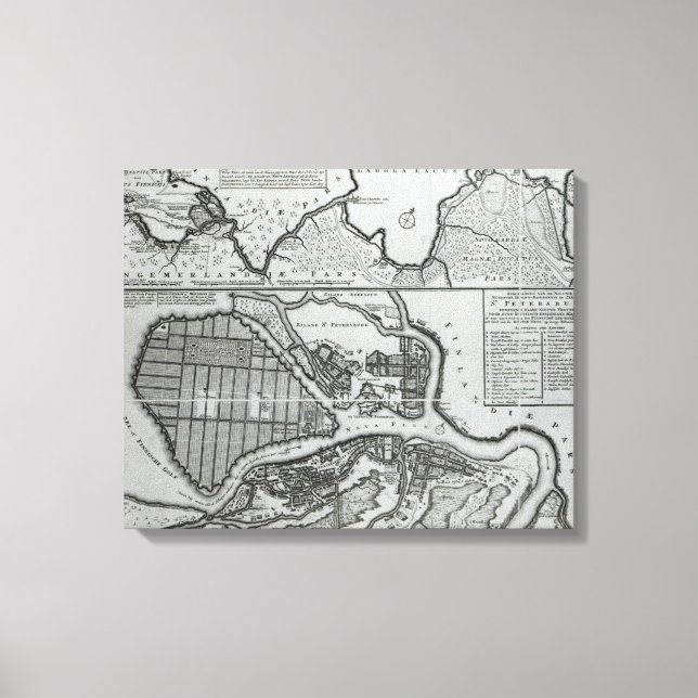 Impressão Em Tela Mapa de Ruas.Petersburgo, c.1750 (Frente)