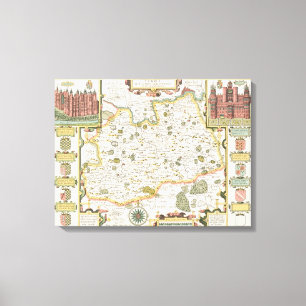 Impressão Em Tela Mapa de Surrey, gravado por Jodocus Hondius