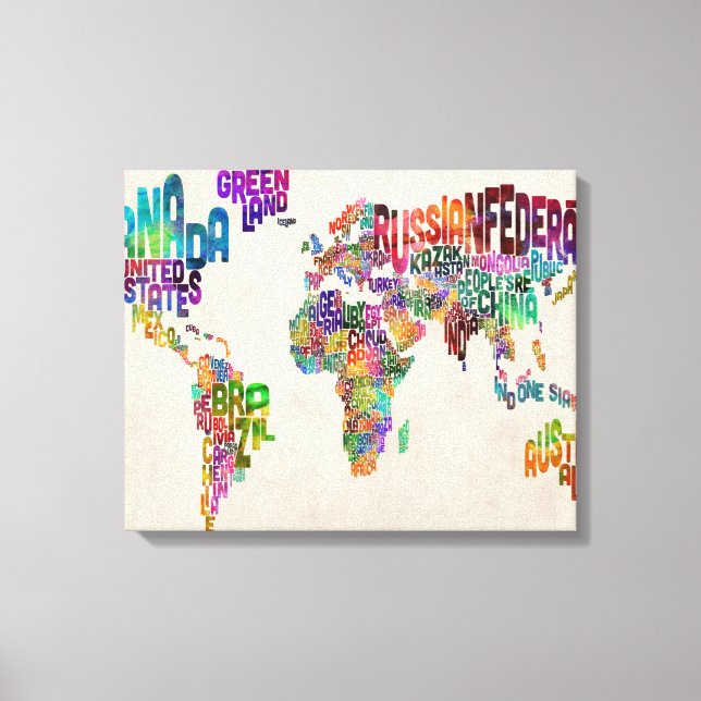 Impressão Em Tela Mapa de texto do mundo (Frente)