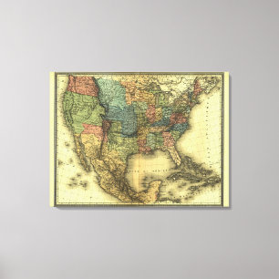 Impressão Em Tela Mapa de Thunot Duvotenay 1848:  Etats-Unis & Mexiq