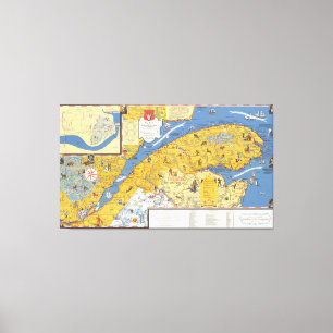 Impressão Em Tela Mapa de Vacanes, Quebeque, Gaspesie (Canadá)