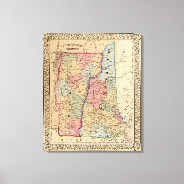 Impressão Em Tela Mapa de Vermont por Mitchell (Frente)