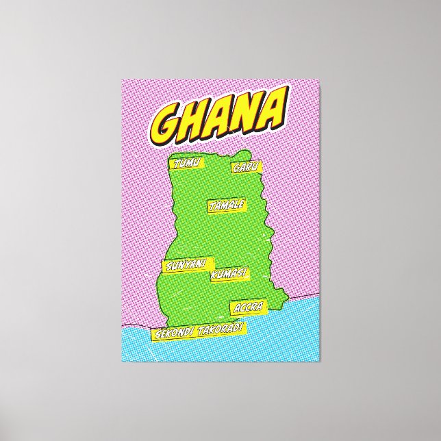 Impressão Em Tela Mapa de viagem de Gana (Frente)