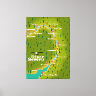 Impressão Em Tela Mapa de viagem do rio Severn País de Gales Inglate