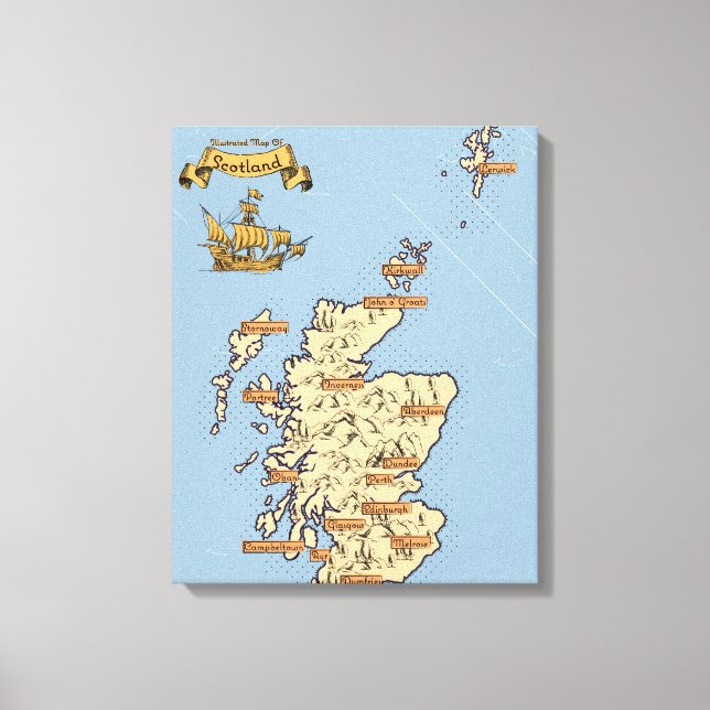 Impressão Em Tela Mapa de viagem ilustrado da Escócia (Frente)