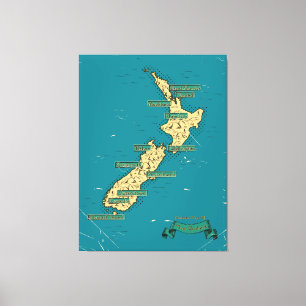 Impressão Em Tela Mapa de viagem ilustrado da Nova Zelândia