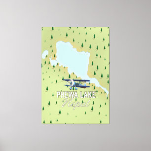 Impressão Em Tela Mapa de viagens do Lago Phewa, Nepal