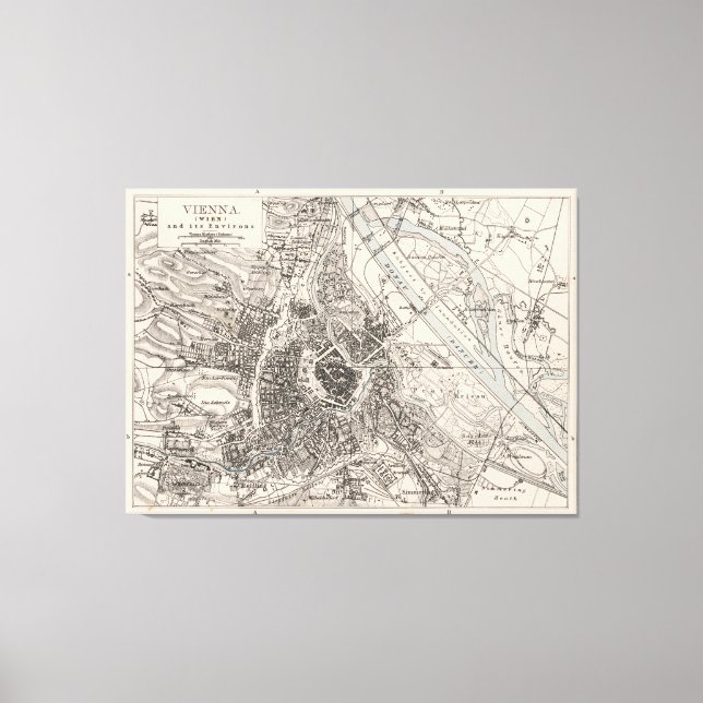 Impressão Em Tela Mapa de Viena da Áustria (1906) (Frente)