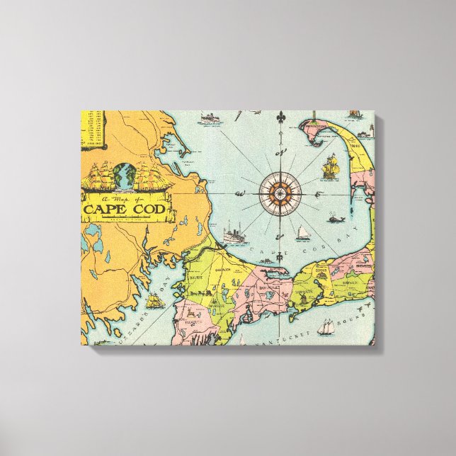 Impressão Em Tela Mapa de Vintage Cape Cod (Frente)