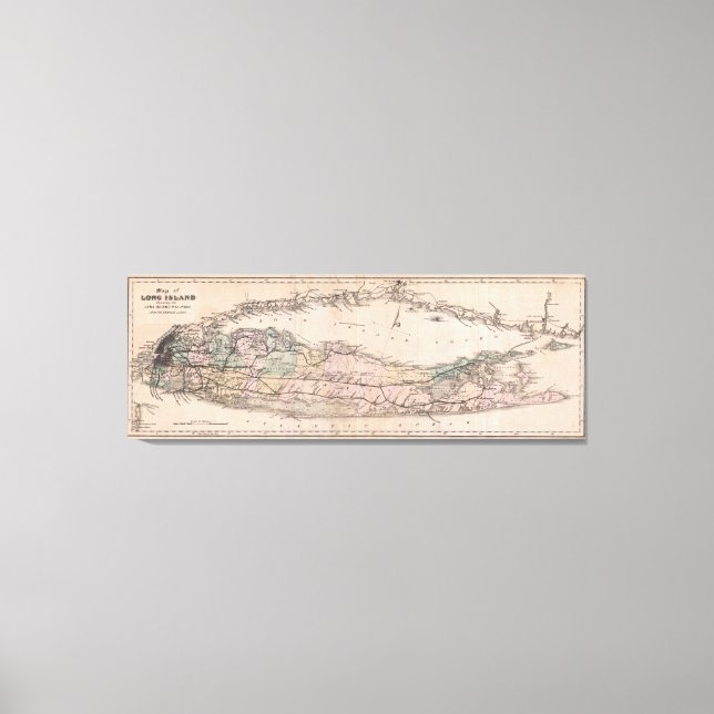 Impressão Em Tela Mapa de Vintage Long Island NY Railroad (1882) (Frente)
