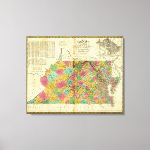 Impressão Em Tela Mapa de Virgínia e de Maryland