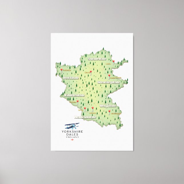 Impressão Em Tela Mapa de Yorkshire Dales Inglaterra (Frente)