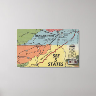 Impressão Em Tela Mapa detalhado de 5 estados - vigia grande do