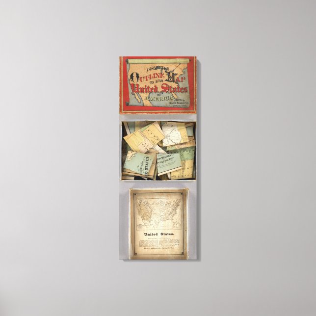 Impressão Em Tela Mapa Dissecado, Estados Unidos da América (Frente)