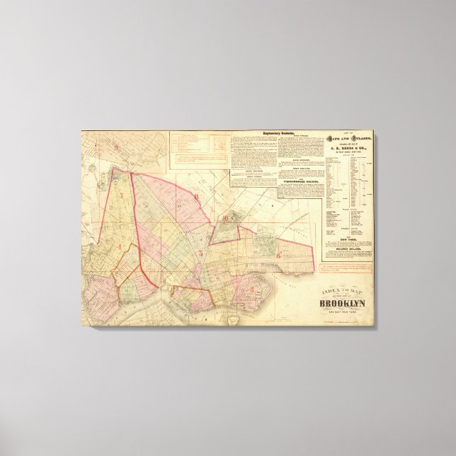 Impressão Em Tela Mapa do Brooklyn de índice (Frente)