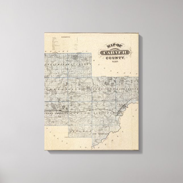 Impressão Em Tela Mapa do Condado de Carver, Minnesota (Frente)