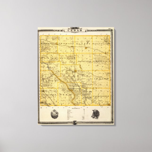 Impressão Em Tela Mapa do Condado de Cedar, Estado de Iowa (Frente)