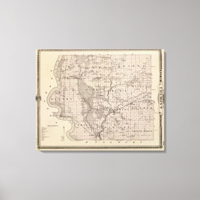 Impressão Em Tela Mapa do Condado de Fremont, Estado de Iowa (Frente)