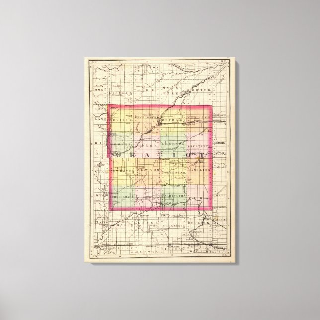 Impressão Em Tela Mapa do Condado de Gratiot, Michigan (Frente)