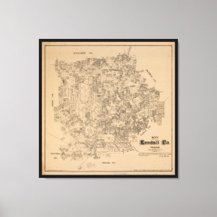 Impressão Em Tela Mapa do Condado de Kendall, Texas (1879)