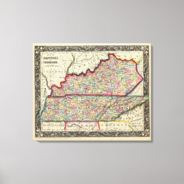 Impressão Em Tela Mapa Do Condado De Kentucky E Tennessee (Frente)