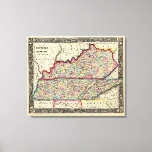 Impressão Em Tela Mapa Do Condado De Kentucky E Tennessee