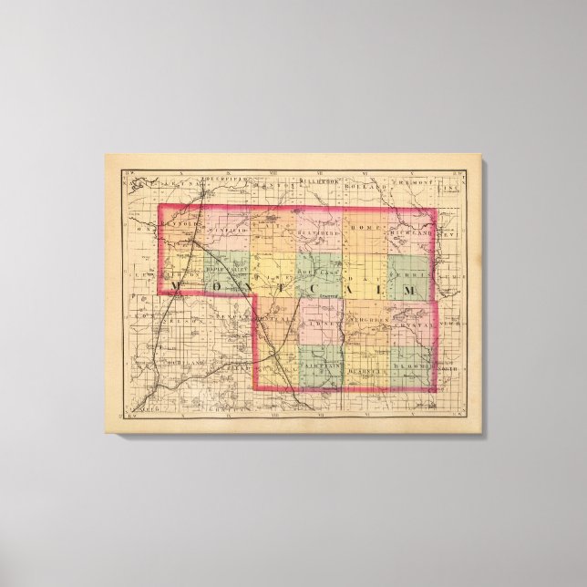 Impressão Em Tela Mapa do Condado de Montpeace, Michigan (Frente)