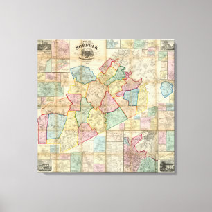 Impressão Em Tela Mapa do condado de Norfolk, Massachusetts