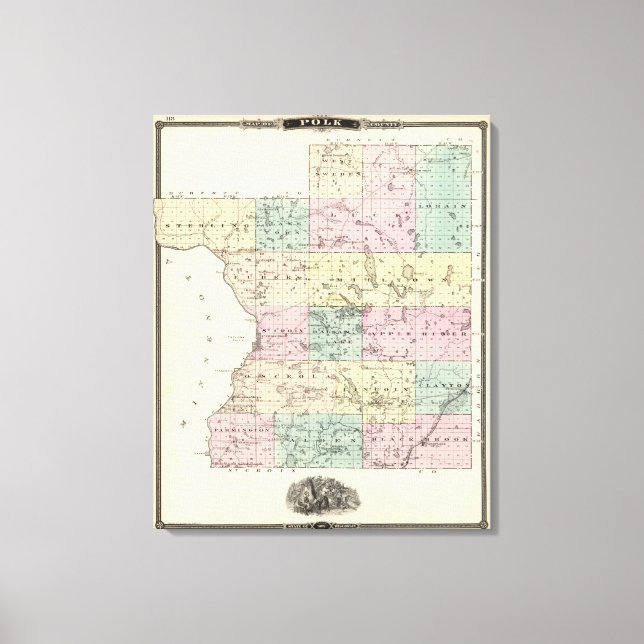 Impressão Em Tela Mapa do Condado de Polk, Estado de Wisconsin (Frente)