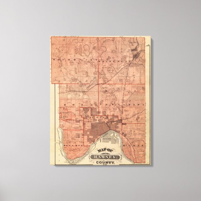 Impressão Em Tela Mapa do Condado de Ramsey, Minnesota (Frente)