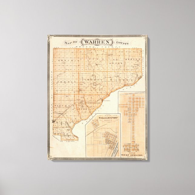 Impressão Em Tela Mapa do Condado de Warren com o Plano do Líbano Oc (Frente)
