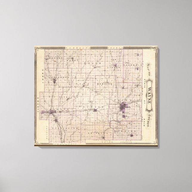 Impressão Em Tela Mapa do Condado de Wayne (Frente)