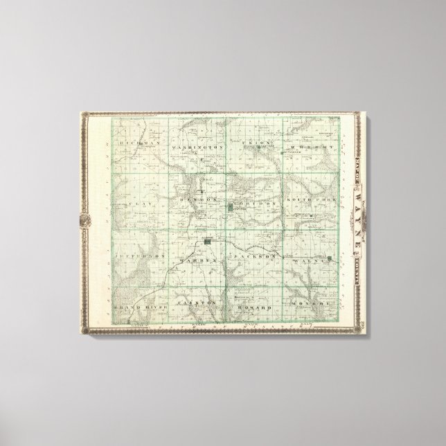 Impressão Em Tela Mapa do Condado de Wayne, Estado de Iowa (Frente)