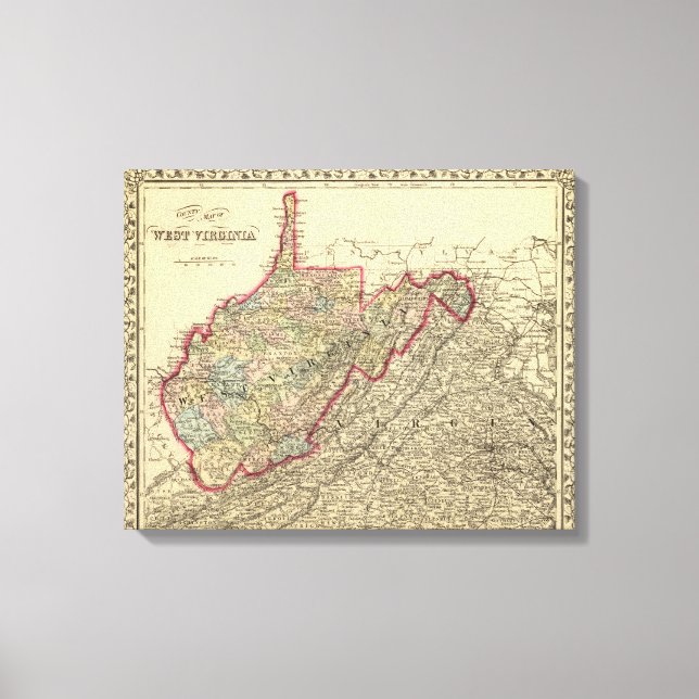 Impressão Em Tela Mapa do Condado de West Virginia (Frente)