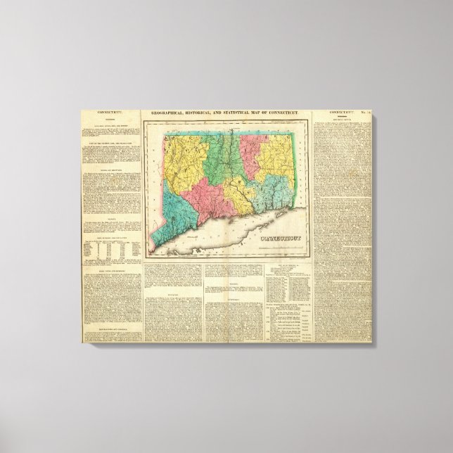 Impressão Em Tela Mapa Do Connecticut (Frente)
